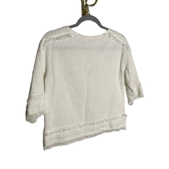PortsPure Top Crew Neck Fringe Trim Knit Textured Cotton Coquette Grannycore M - Picture 6 of 7
